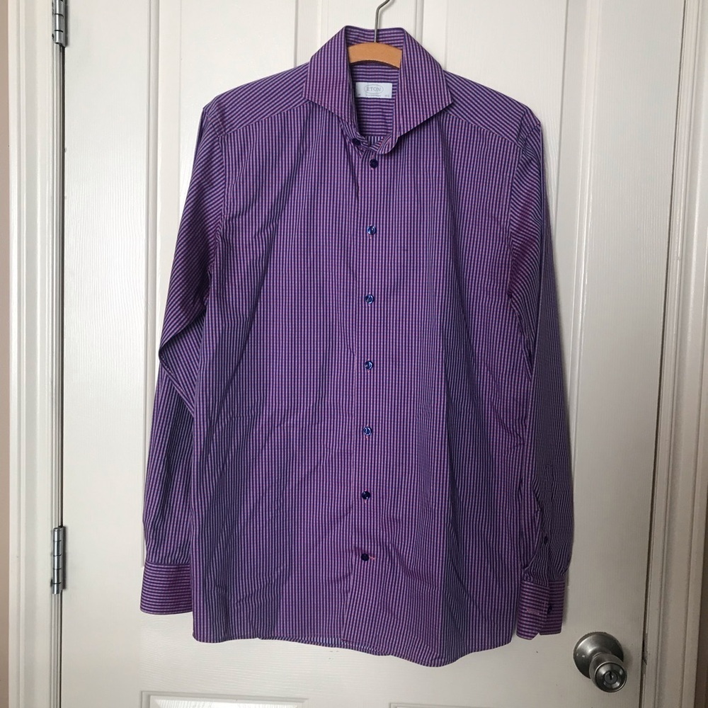 Eton Purple Checked Men's Shirt Size 15 1/2
